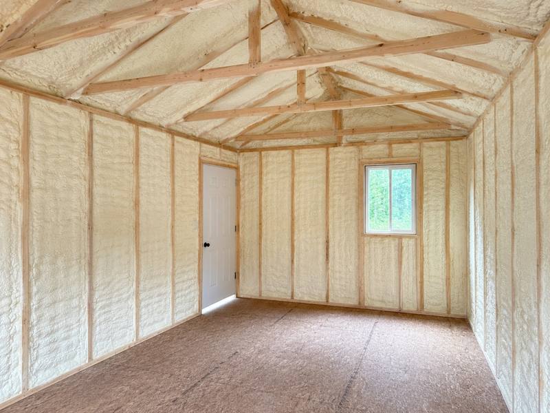 Small outbuilding with spray foam on the walls and roof in Elmira